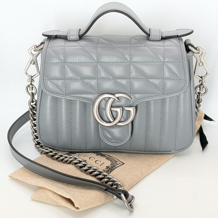 Gucci GG Marmont Monochrome Top Handle Flap Mini Grau