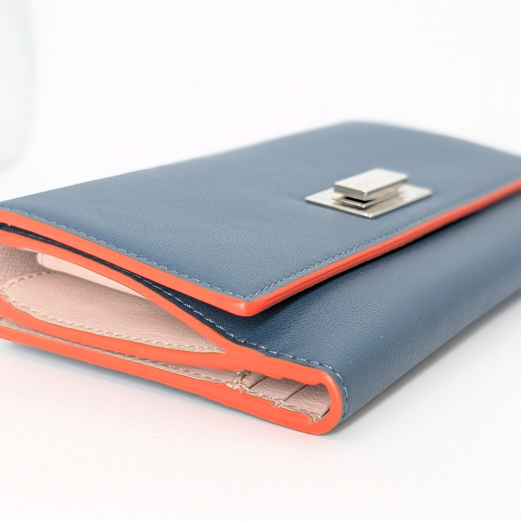 Fendi Selleria Continental Wallet Leder Blau neuwertig
