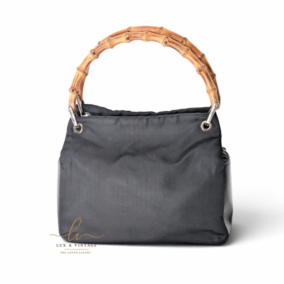 Gucci Bamboo Top Handle Vintage Handtasche aus schwarzem Nylon