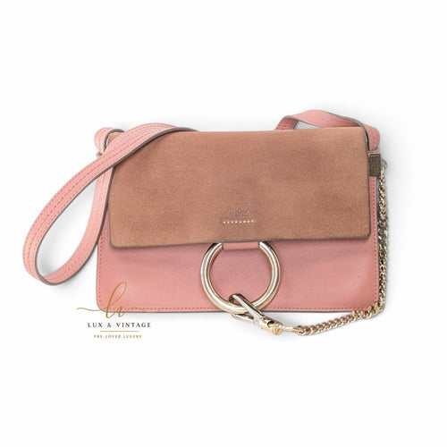 Chloé Faye Small Schultertasche aus rosa Leder und Wildleder