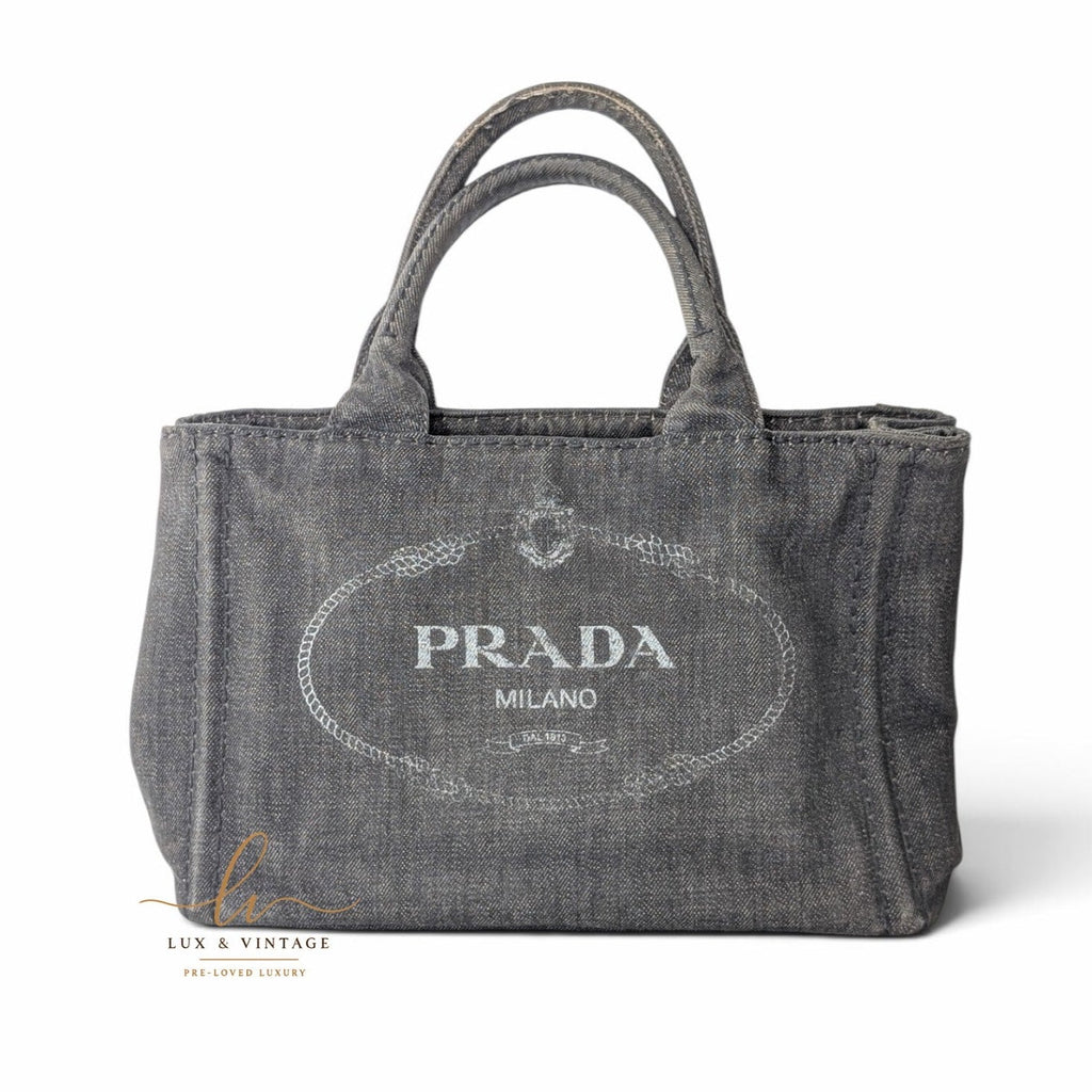 Prada Canapa Small Tote Bag aus anthrazitfarbenem Denim