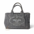 Prada Canapa Small Tote Bag aus anthrazitfarbenem Denim