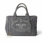 Prada Canapa Small Tote Bag aus anthrazitfarbenem Denim