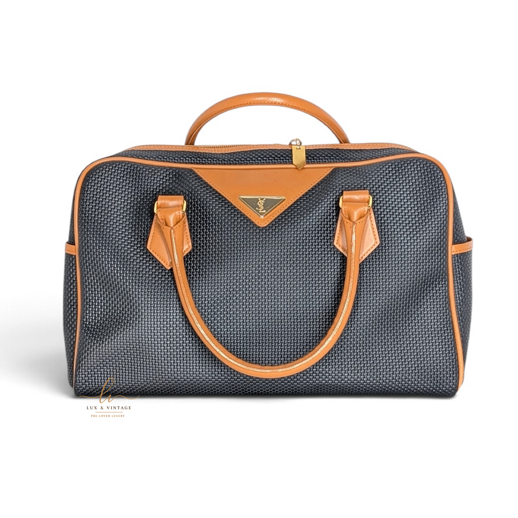 Yves Saint Laurent Vintage Woven Canvas Boston Bag