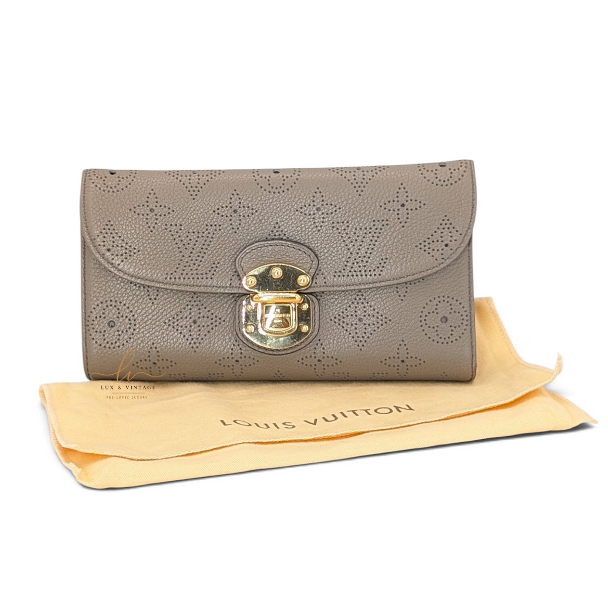 Louis Vuitton Amelia Wallet Mahina Leder Taupe
