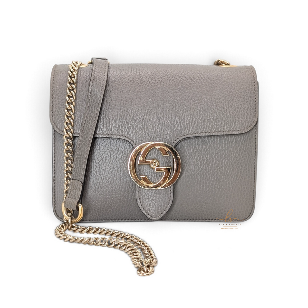 Gucci Interlocking G Small Shoulder Bag Leder Grau