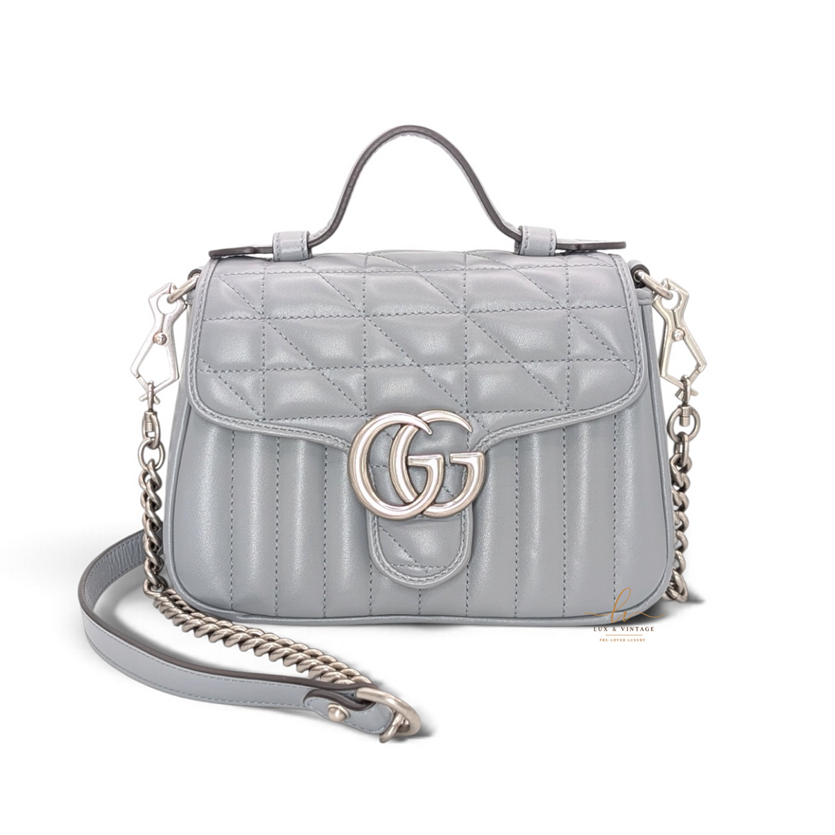 Gucci GG Marmont Monochrome Top Handle Flap Mini Grau