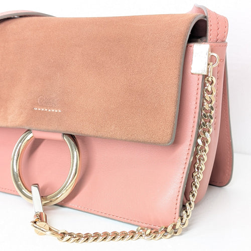 Chloé Faye Small Schultertasche aus rosa Leder und Wildleder