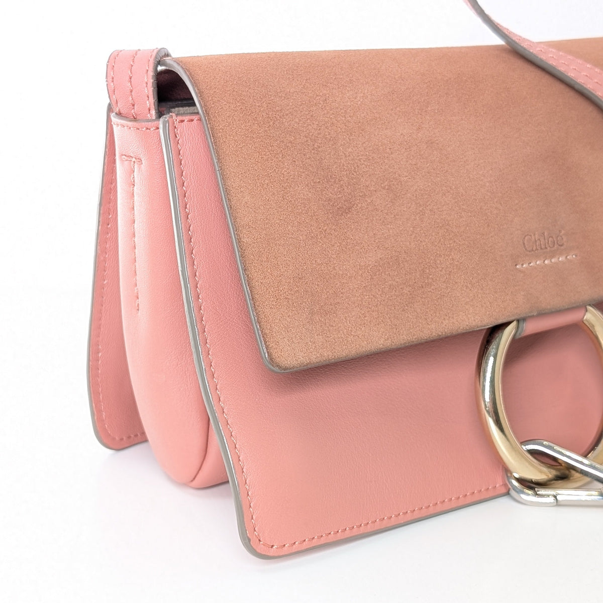 Chloé Faye Small Schultertasche aus rosa Leder und Wildleder