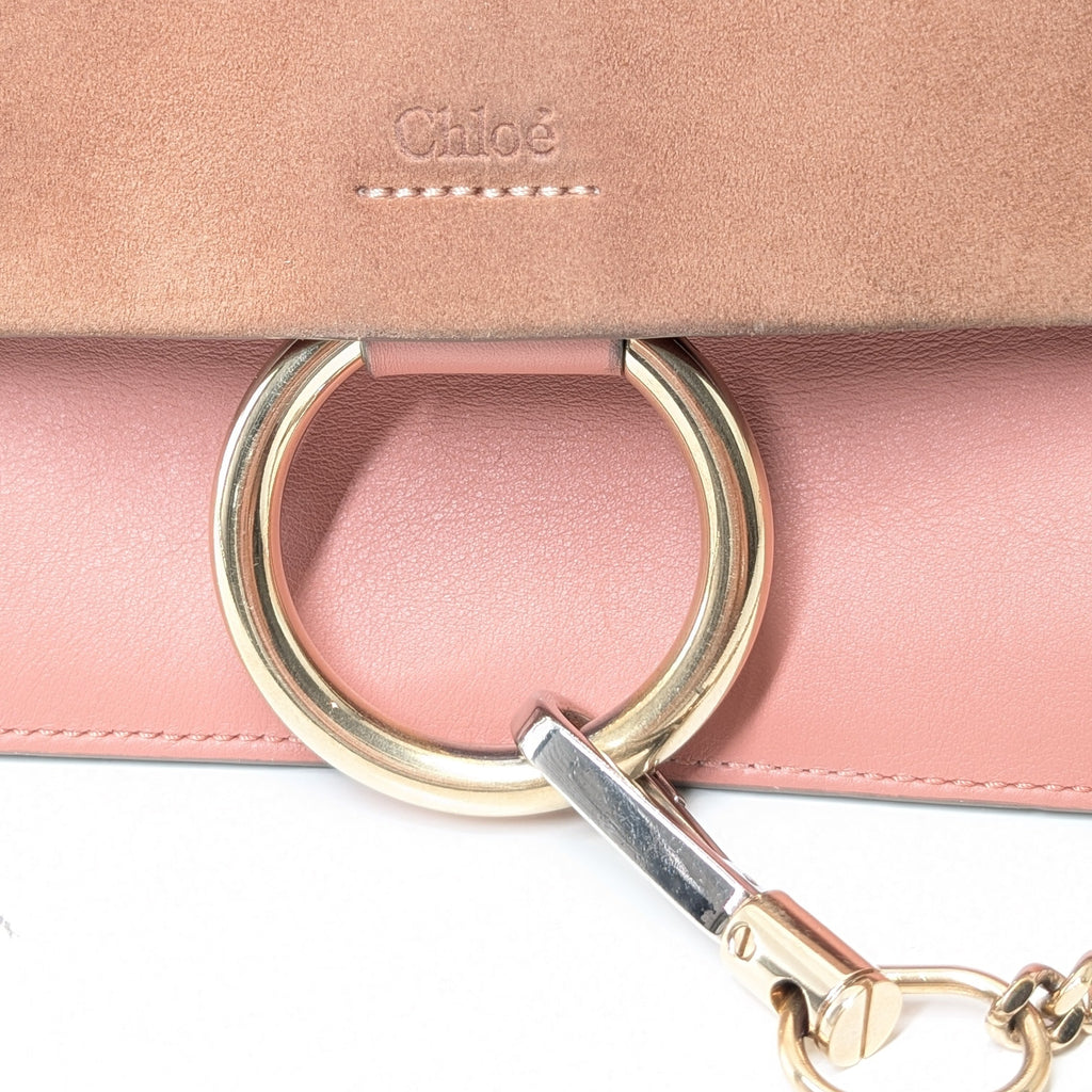 Chloé Faye Small Schultertasche aus rosa Leder und Wildleder