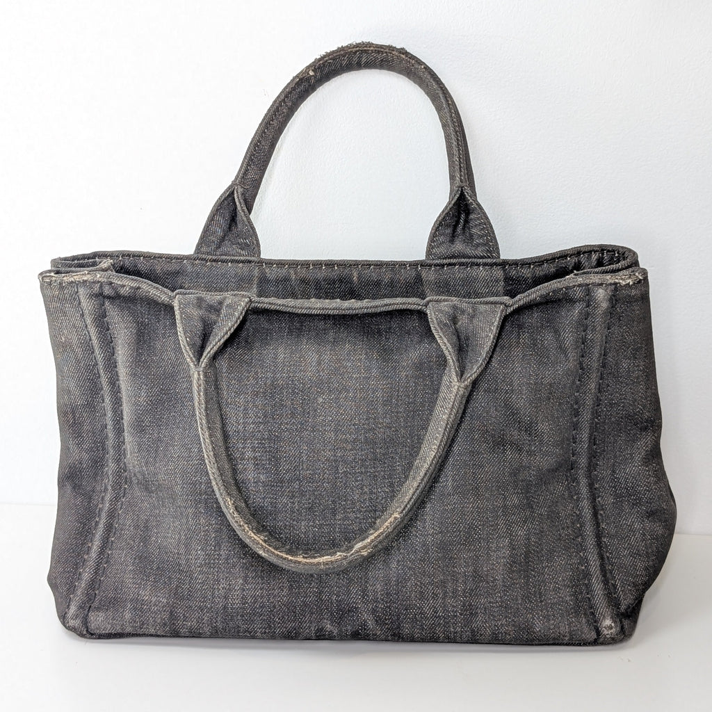 Prada Canapa Small Tote Bag aus anthrazitfarbenem Denim