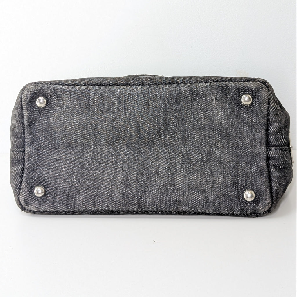 Prada Canapa Small Tote Bag aus anthrazitfarbenem Denim