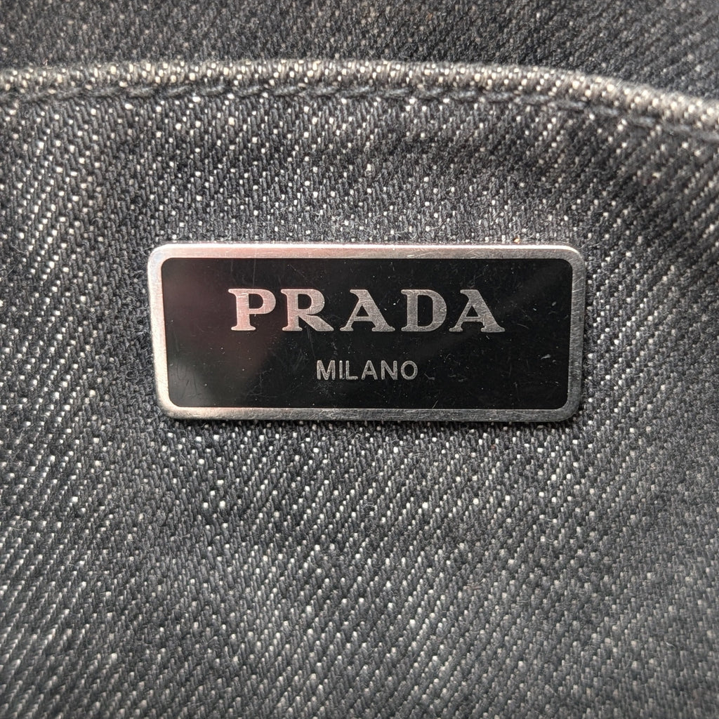 Prada Canapa Small Tote Bag aus anthrazitfarbenem Denim