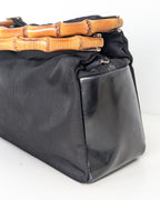 Gucci Bamboo Top Handle Vintage Handtasche aus schwarzem Nylon