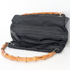 Gucci Bamboo Top Handle Vintage Handtasche aus schwarzem Nylon