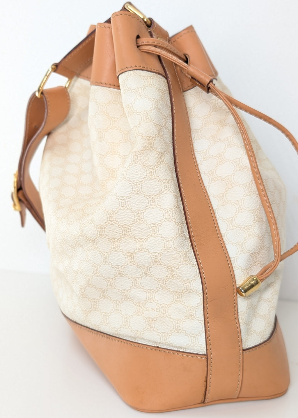 Celine Macadam Drawstring Bucket Bag Vintage in Creme