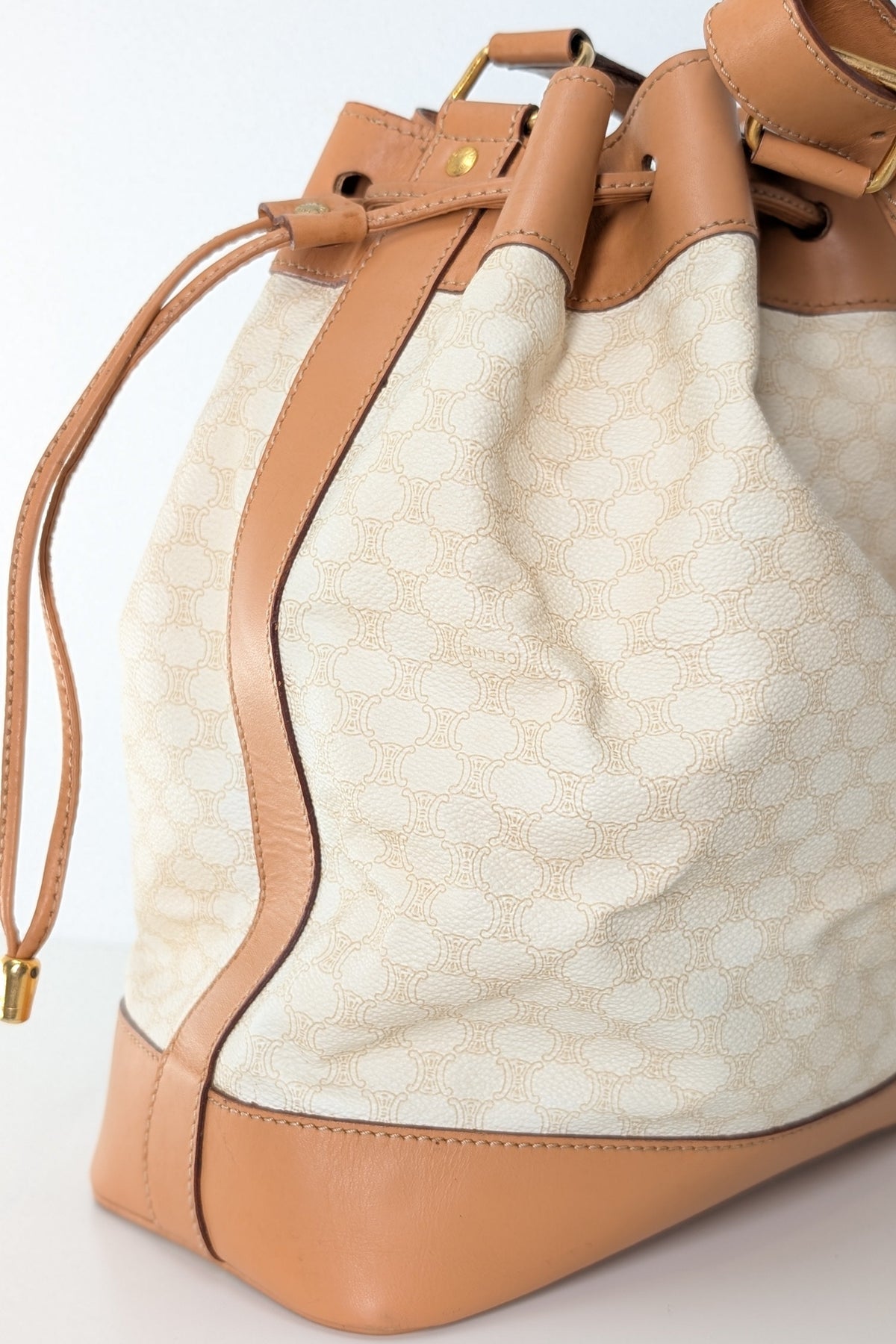 Celine Macadam Drawstring Bucket Bag Vintage in Creme