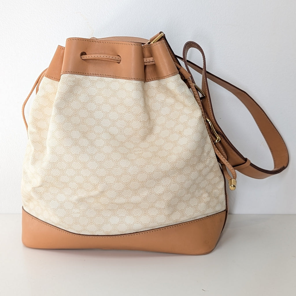 Celine Macadam Drawstring Bucket Bag Vintage in Creme