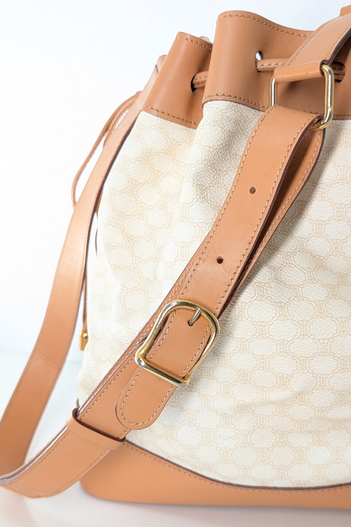 Celine Macadam Drawstring Bucket Bag Vintage Creme