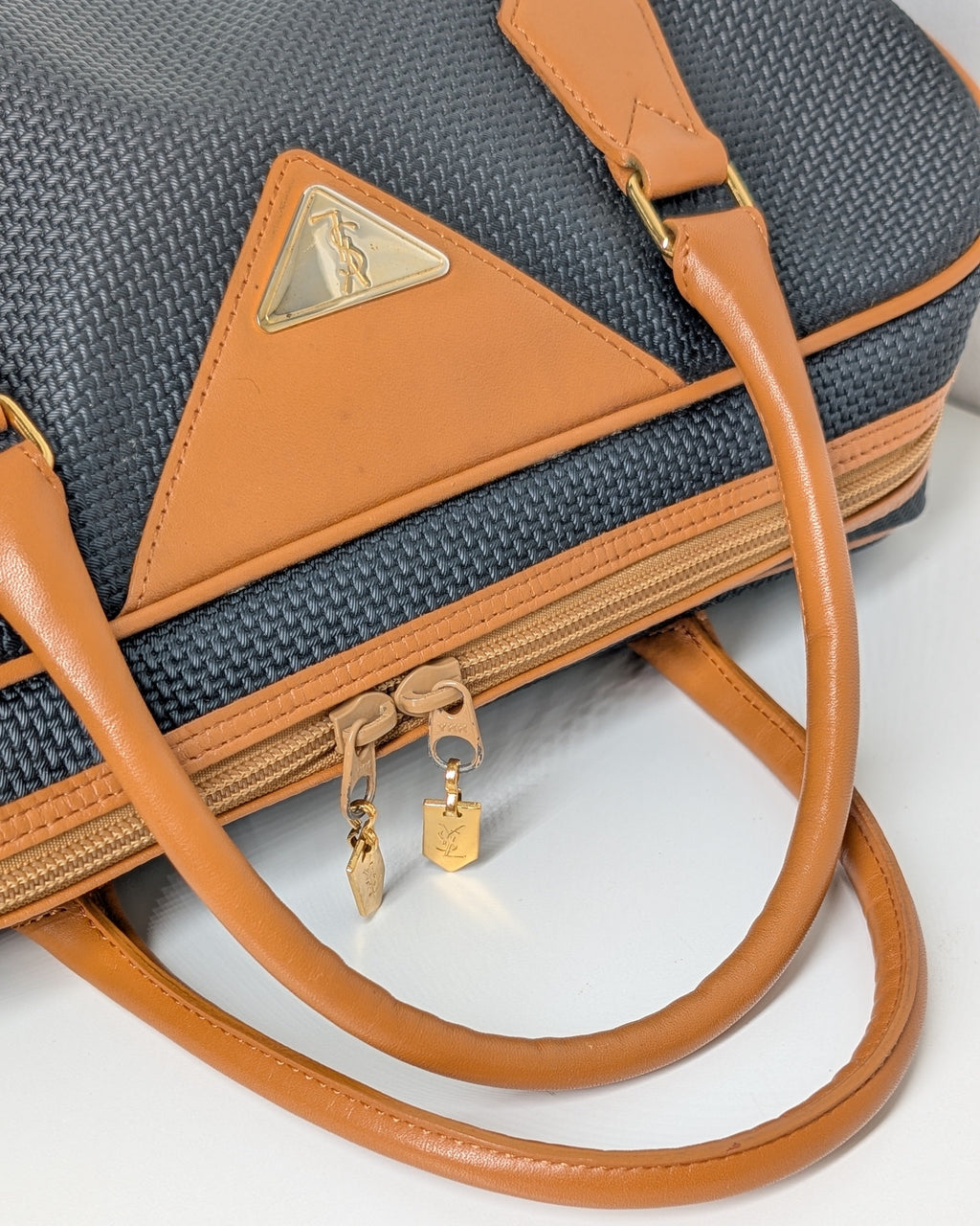 Yves Saint Laurent Vintage Woven Canvas Boston Bag