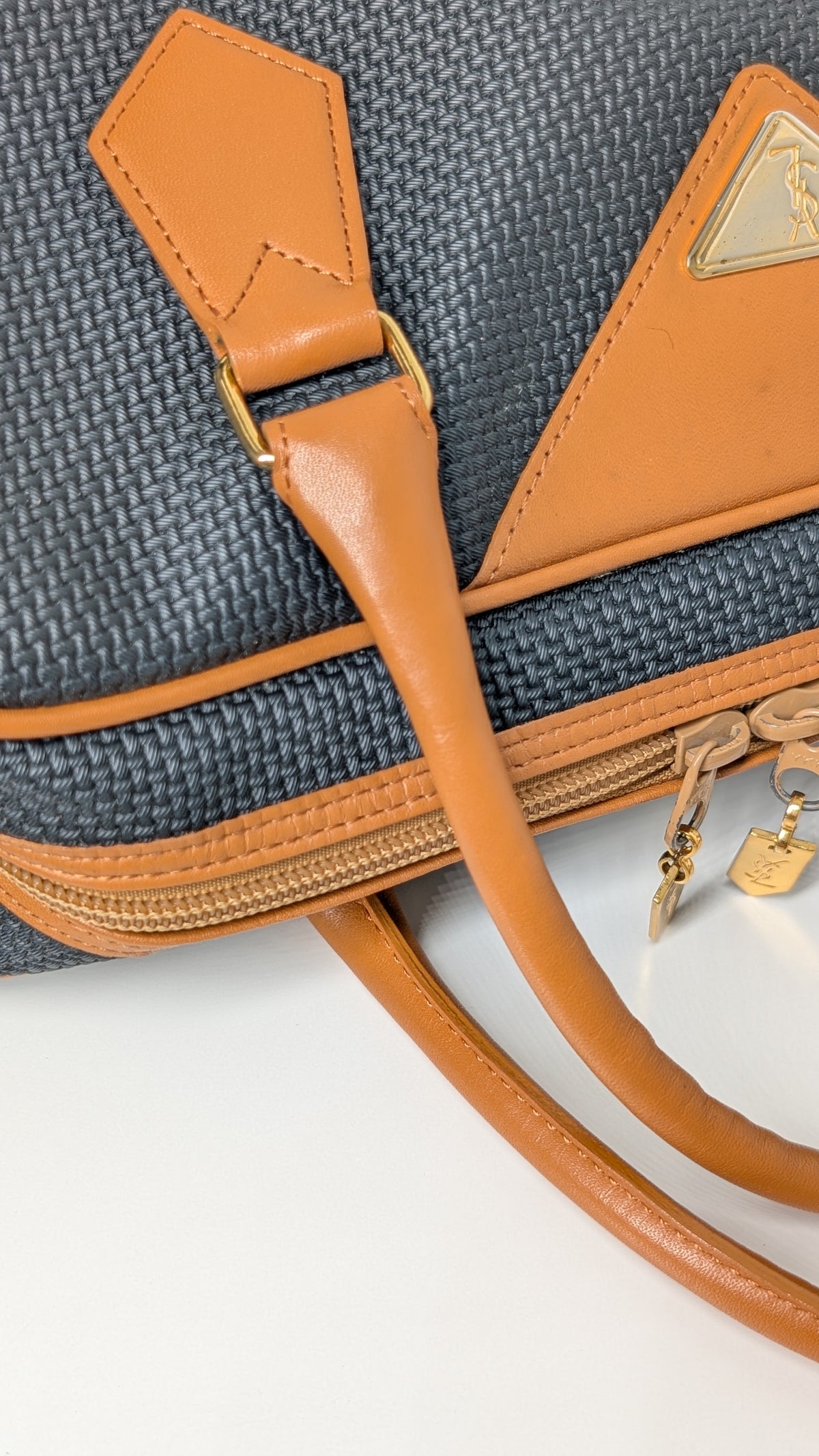 Yves Saint Laurent Vintage Woven Canvas Boston Bag